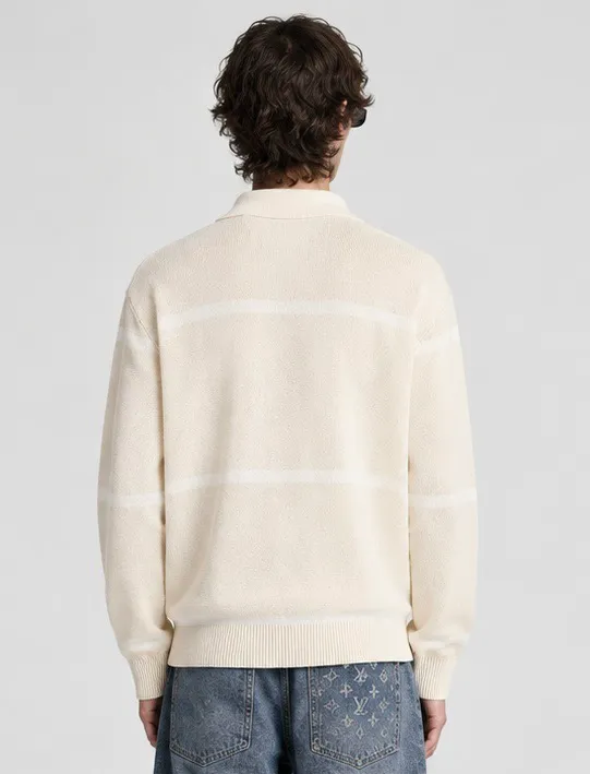 Louis Vuitton/Louis Vuitton leather label color block knitted Polo sweater